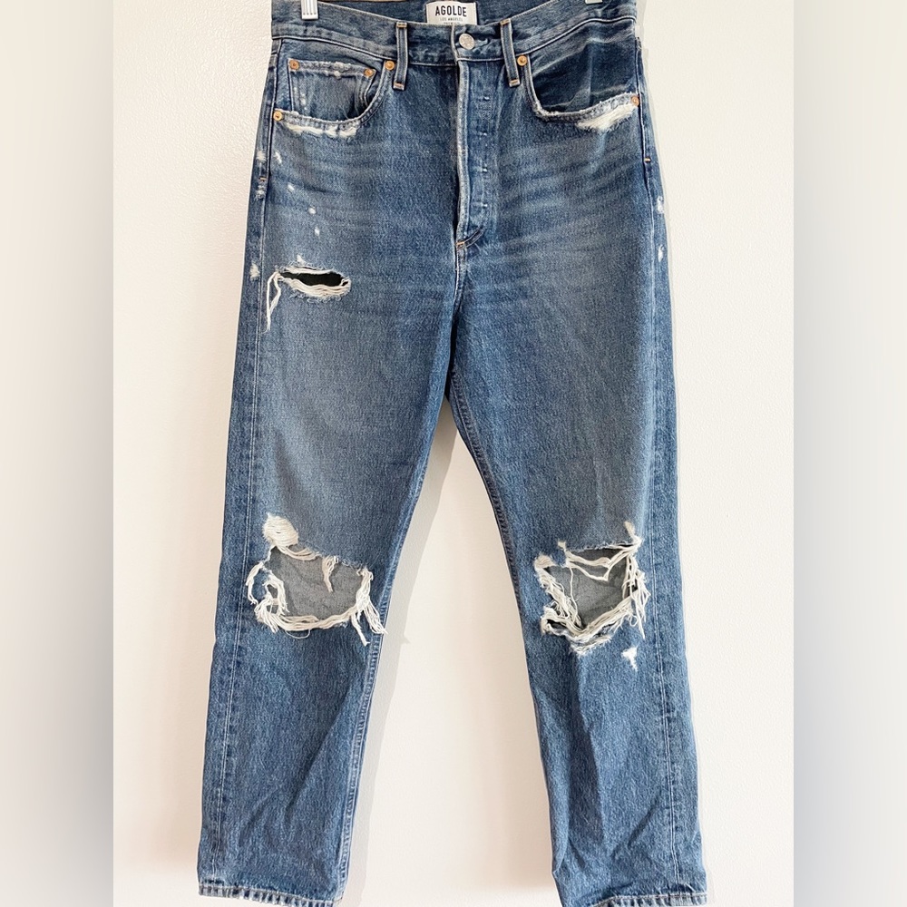 Agolde High Rise Loose Fit Jeans Distressed Denim in Psyce Size 26 - Picture 8 of 12